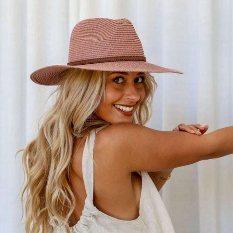 Ladies Straw Brim Hat with Brown Band Hatworx NZ