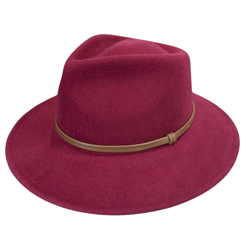 Ladies' Wool Fedora Hat - Wide Brim, Brown Band Hatworx NZ Berry