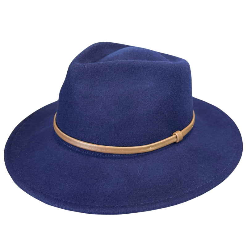 Ladies' Wool Fedora Hat - Wide Brim, Brown Band Hatworx NZ Midnight
