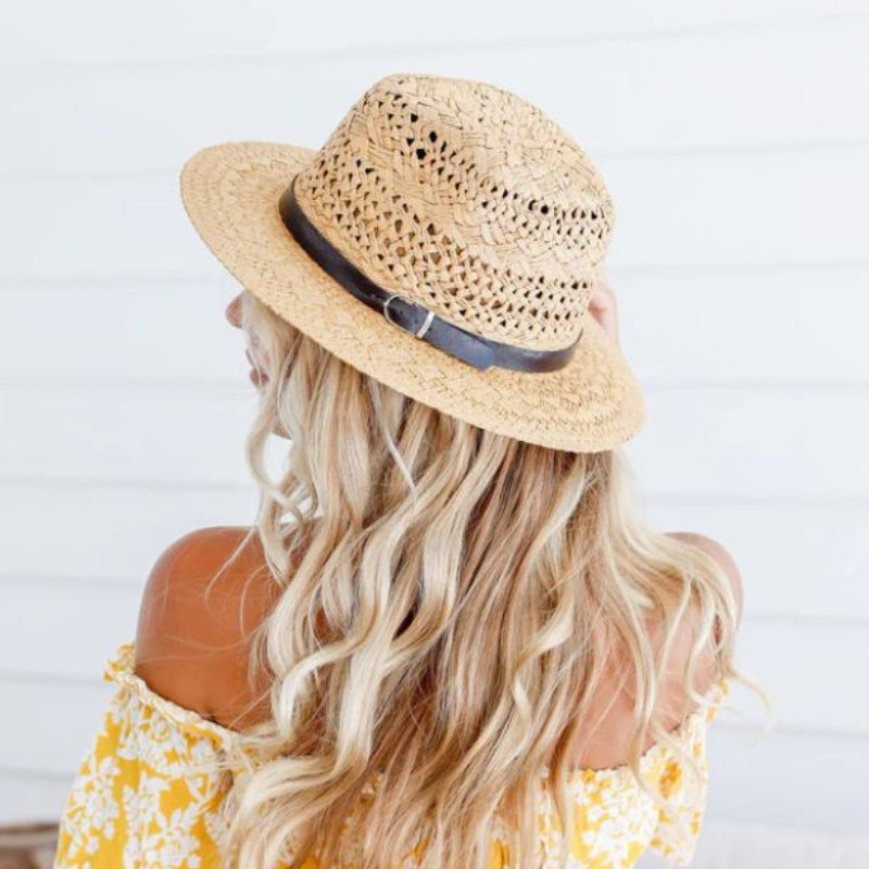 Fedora Style Straw Hat with Leather Band Hatworx NZ