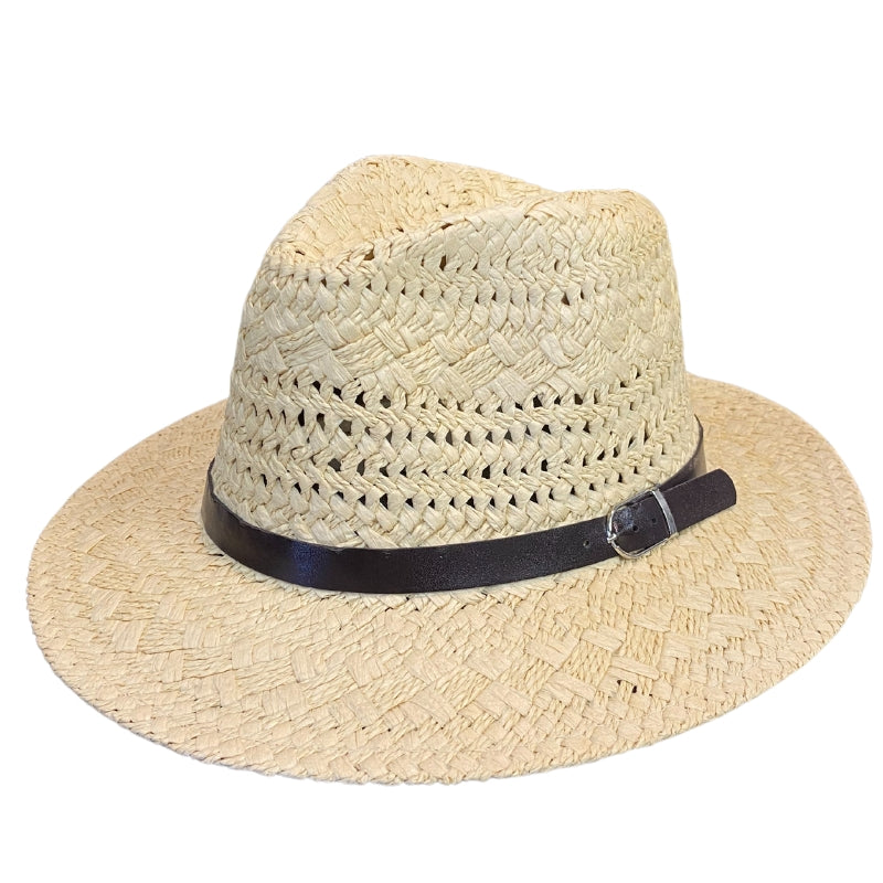 Fedora Style Straw Hat with Leather Band Hatworx NZ