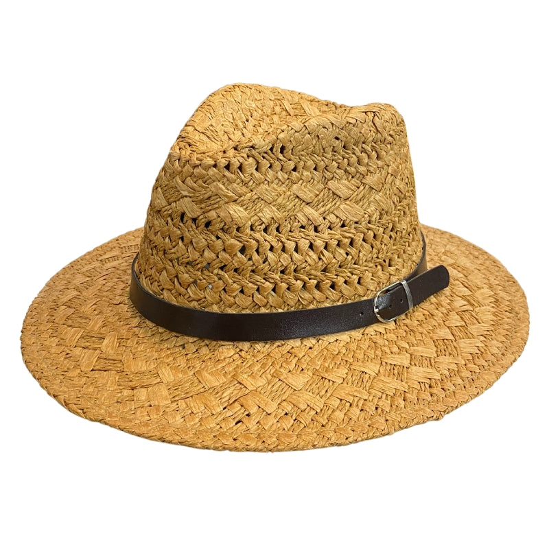 Fedora Style Straw Hat with Leather Band Hatworx NZ