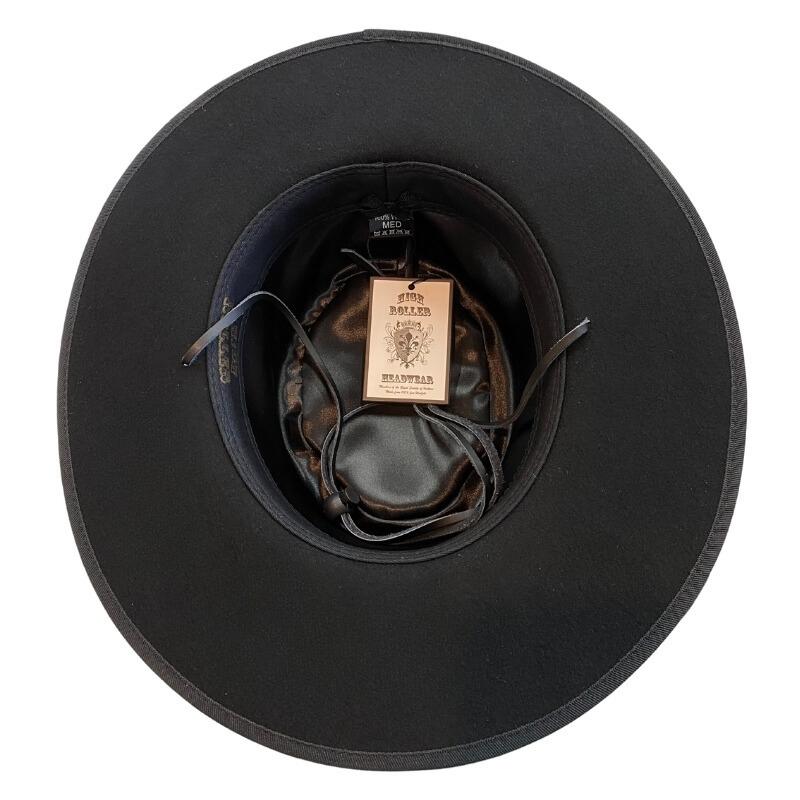 High Roller Black Wool Felt Boater w/ Cord