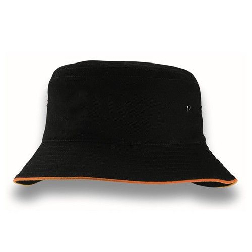 Hatworx Brushed Cotton Bucket Hat NZ black orange