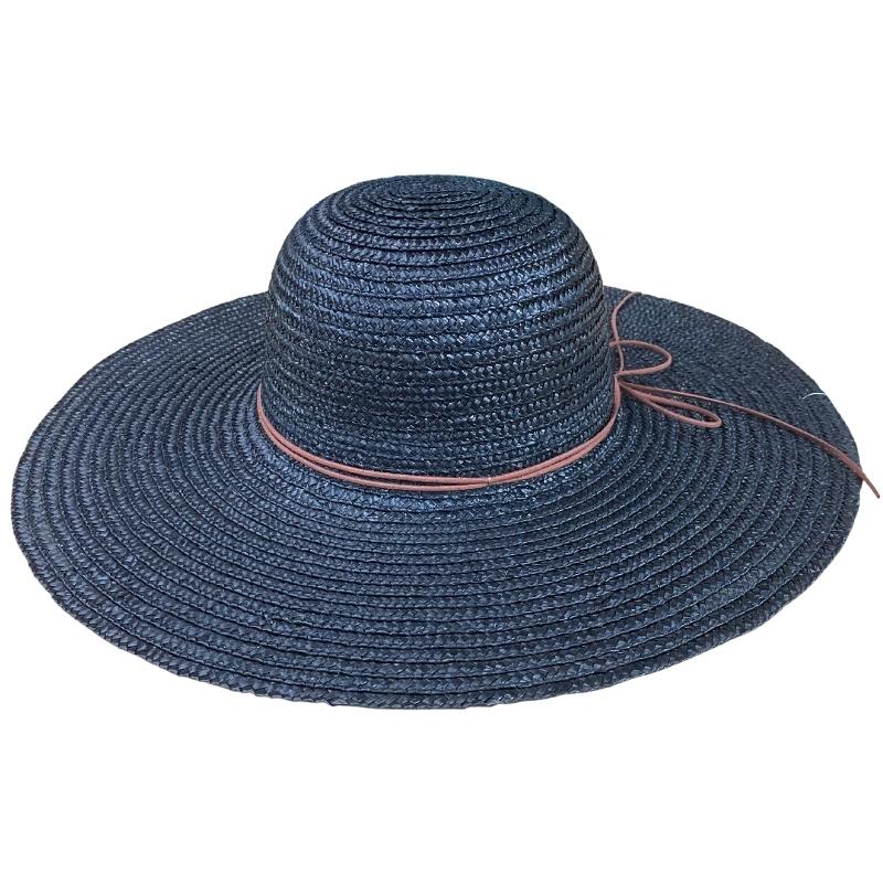 Hatworx Ladies Straw Wide Brim - Black NZ