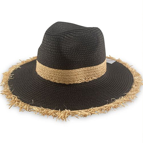 Frayed Edge Straw Hat Hatworx NZ black