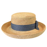 Crocheted Raffia Bretton with Navy Bow Shop Online Hatworx NZ