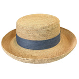 Crocheted Raffia Bretton with Navy Bow Shop Online Hatworx NZ