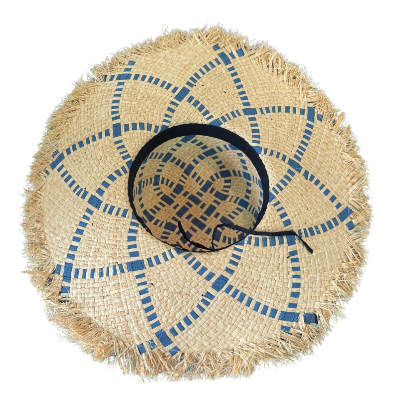 Hand Woven Blue Ribbon Raffia Widebrim Shop Online Hatworx NZ