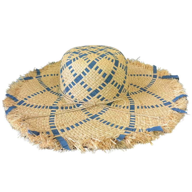 Hand Woven Blue Ribbon Raffia Widebrim Shop Online Hatworx NZ