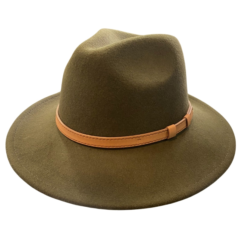 Ladies' Wool Fedora Brown Band Hatworx NZ khaki