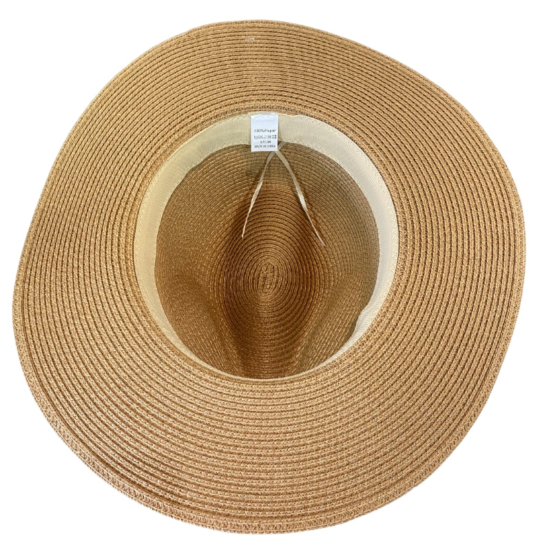 Ladies Straw Fedora with Brown Band