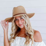 Ladies Straw Fedora with Brown Band