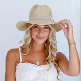 Ladies Criss Cross Straw Brim Hat