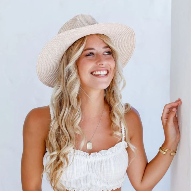 Ladies Criss Cross Straw Brim Hat