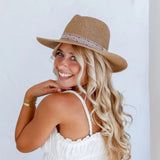 Ladies Criss Cross Straw Brim Hat