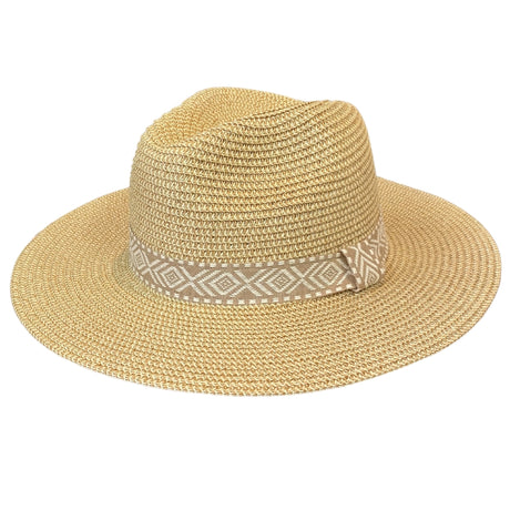 Ladies Criss Cross Straw Brim Hat Natural