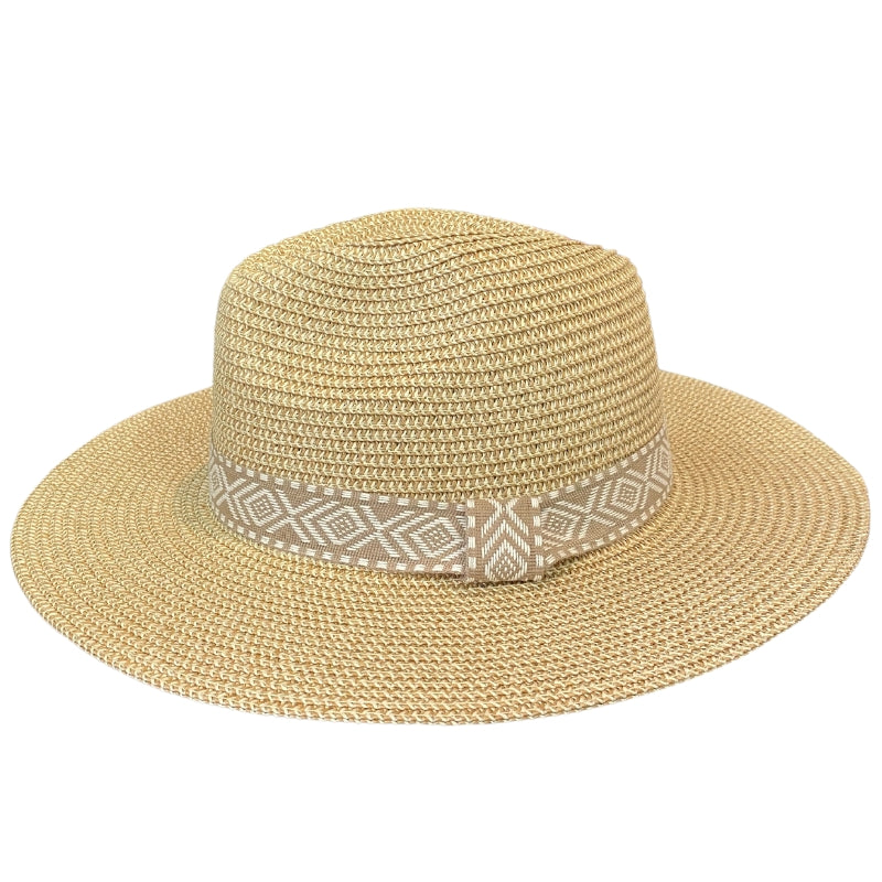 Ladies Criss Cross Straw Brim Hat