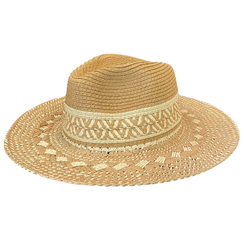 Ladies Two Tone Patterned Brim Hat Tan