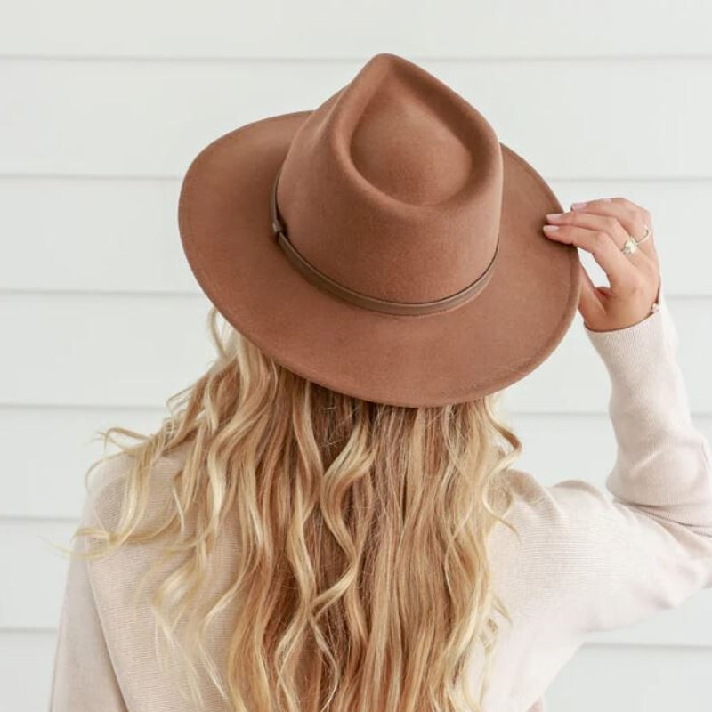 Ladies' Wool Fedora Hat - Wide Brim, Brown Band Hatworx NZ Tan