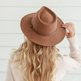 Ladies' Wool Fedora Hat - Wide Brim, Brown Band Hatworx NZ Tan