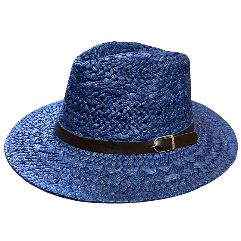 Straw Hat with Leather Band Hatworx NZ navy