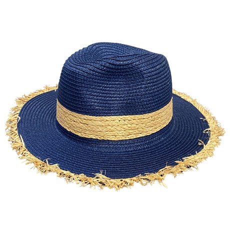 Frayed Edge Straw Hat Hatworx NZ Navy