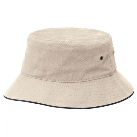 Hatworx Brushed Cotton Bucket Hat NZ Natural-Navy