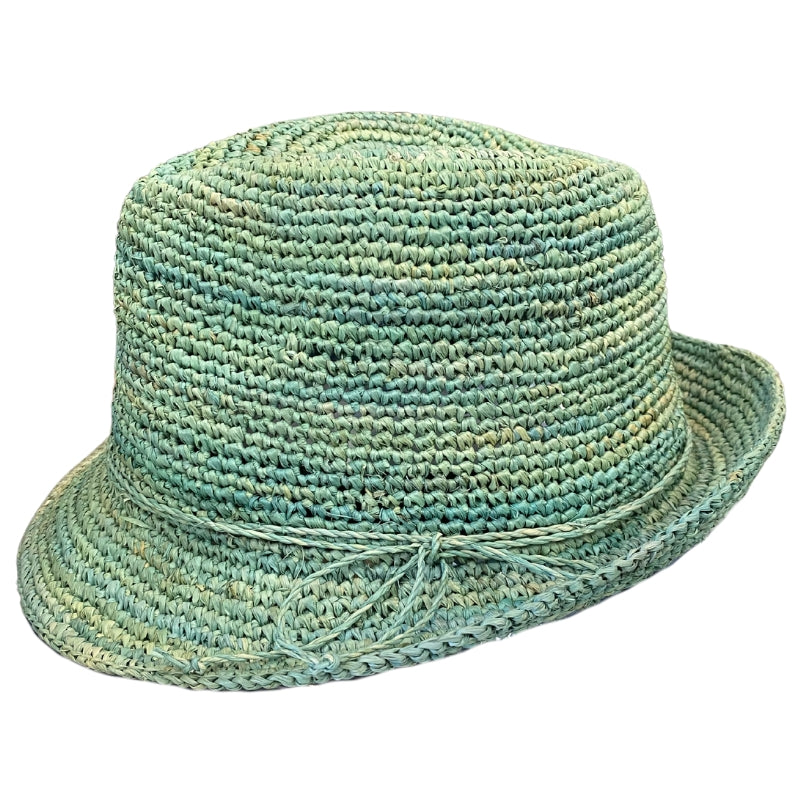 Crocheted Raffia Trilby - Ocean Green Hatworx NZ