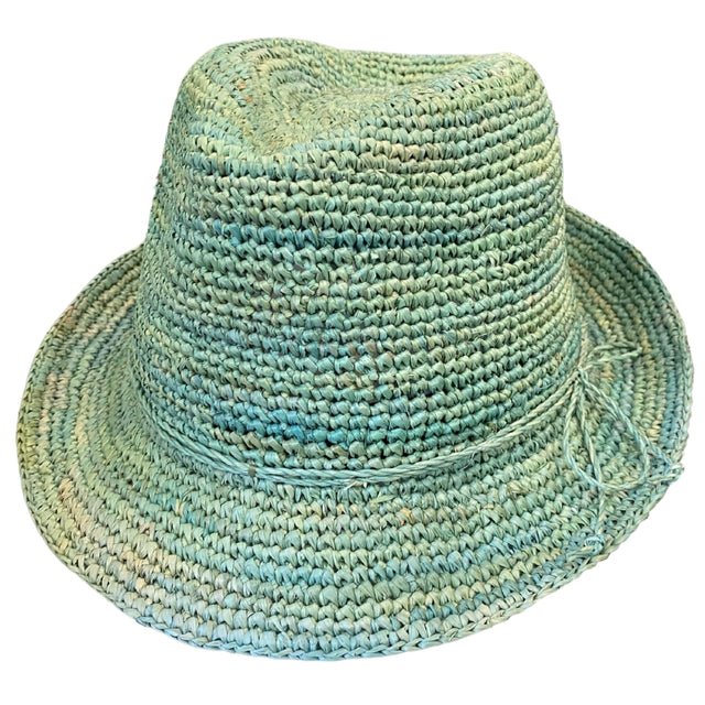 Crocheted Raffia Trilby - Ocean Green Hatworx NZ