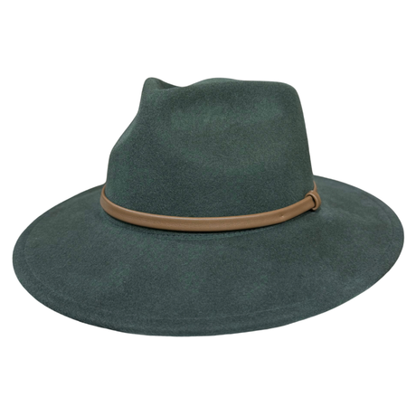 Ladies' Wool Fedora Hat - Wide Brim, Brown Band Hatworx NZ Forest