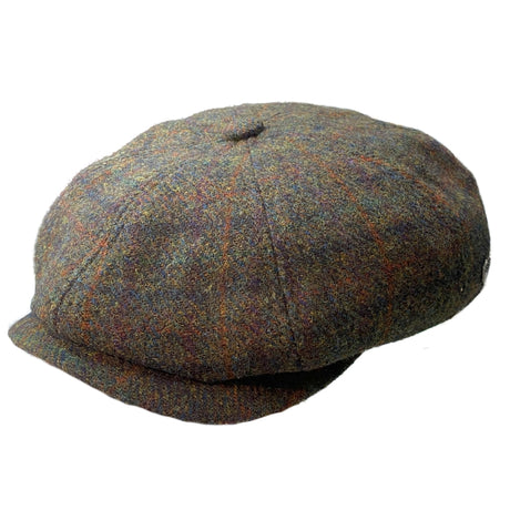 Harris Tweed Newsboy - Dark Olive Herringbone Hatworx NZ