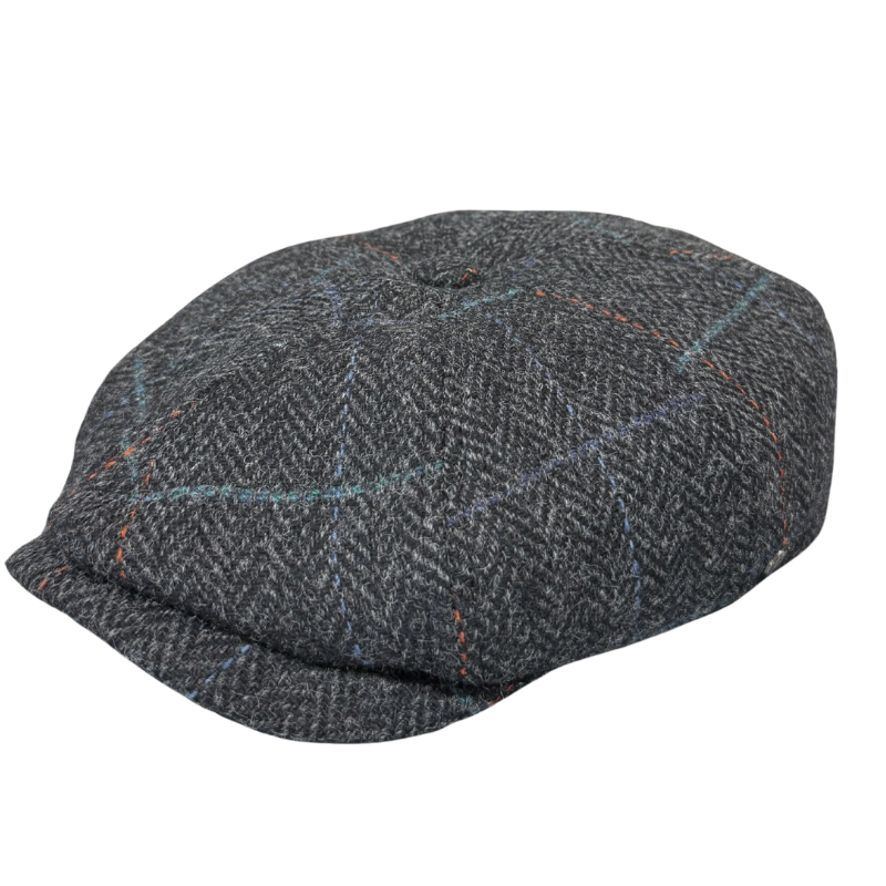 Harris Tweed Newsboy - Black Check Shop Online Hatworx NZ