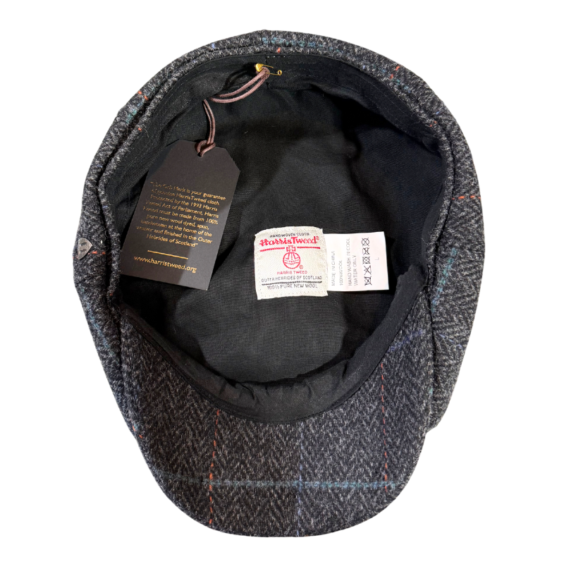Harris Tweed Newsboy - Black Check Shop Online Hatworx NZ
