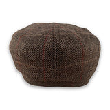 Harris Tweed Newsboy - Brown-Red Stripe Herringbone Hatworx NZ