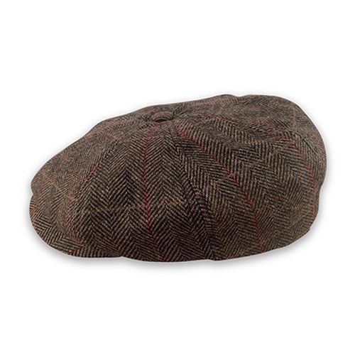 Harris Tweed Newsboy - Brown-Red Stripe Herringbone Hatworx NZ