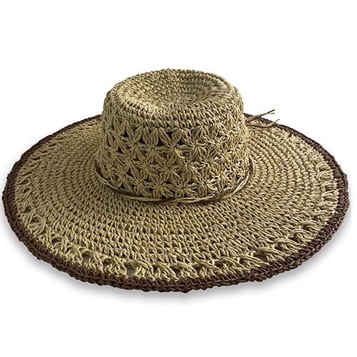 Ladies Floppy Crocheted Open Weave Hat