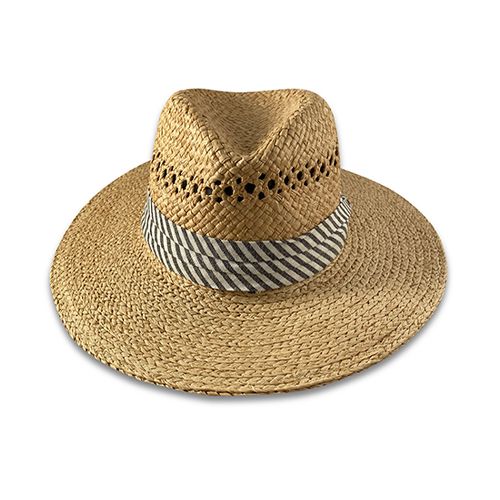 Ladies Raffia Straw Hat w/ Stripe Band Hatworx NZ