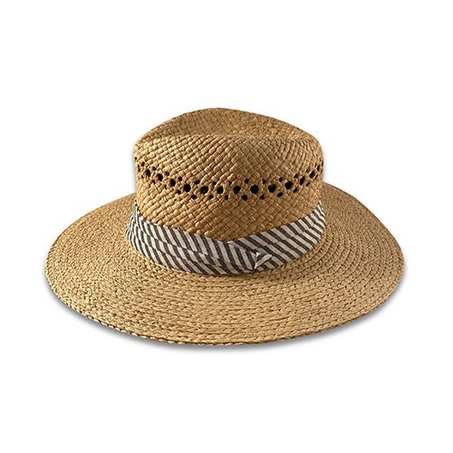 Ladies Raffia Straw Hat w/ Stripe Band Hatworx NZ