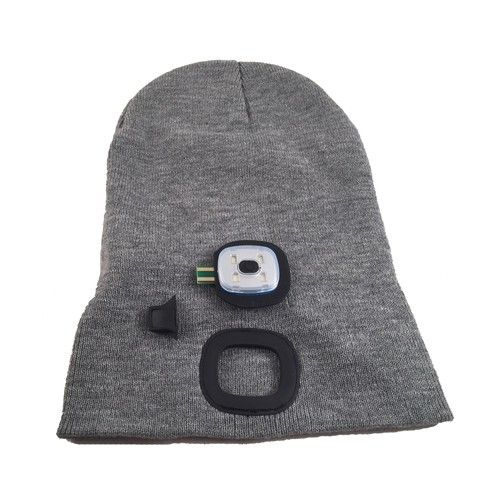 Rechargeable LED Headlight Beanie Inside Grey