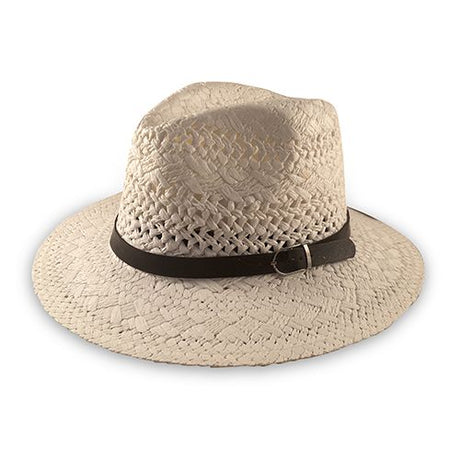 Straw Hat with Leather Band Hatworx NZ white